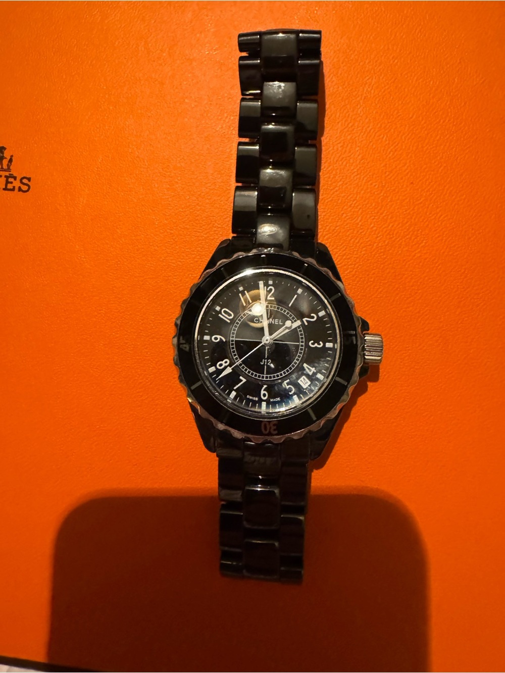 Black Ceramic Link Watch with Gold Accents - Picture 4 of 6